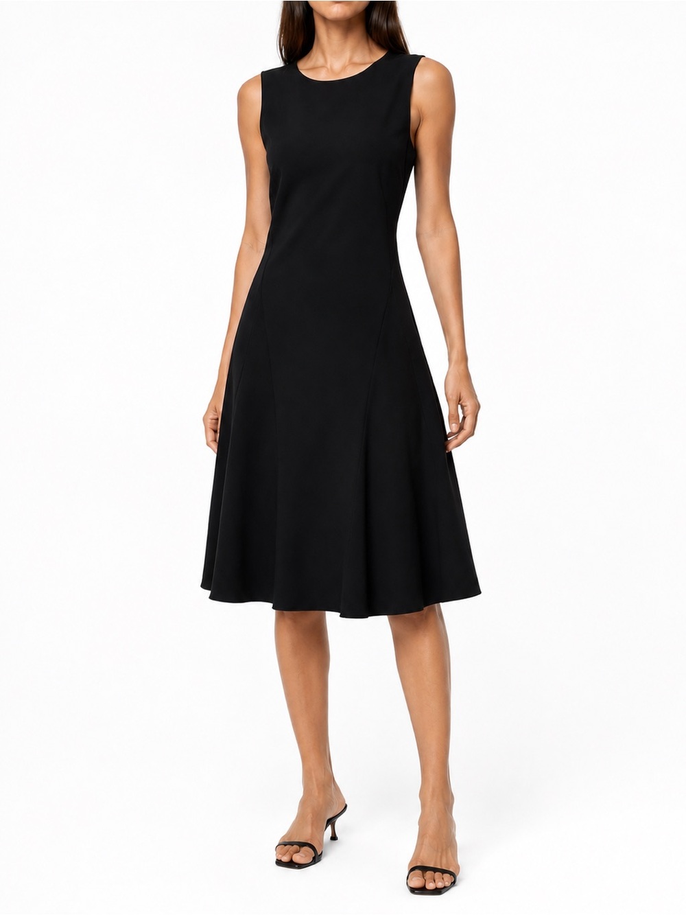 AKRIS punto Black Sleeveless Fit & Flare Midi Dress Sz 8 Quiet Luxury Designer